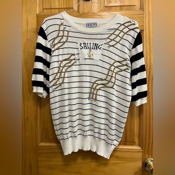P. Galli designs sailing summer sweater size L with row accents - Picture 1 of 5